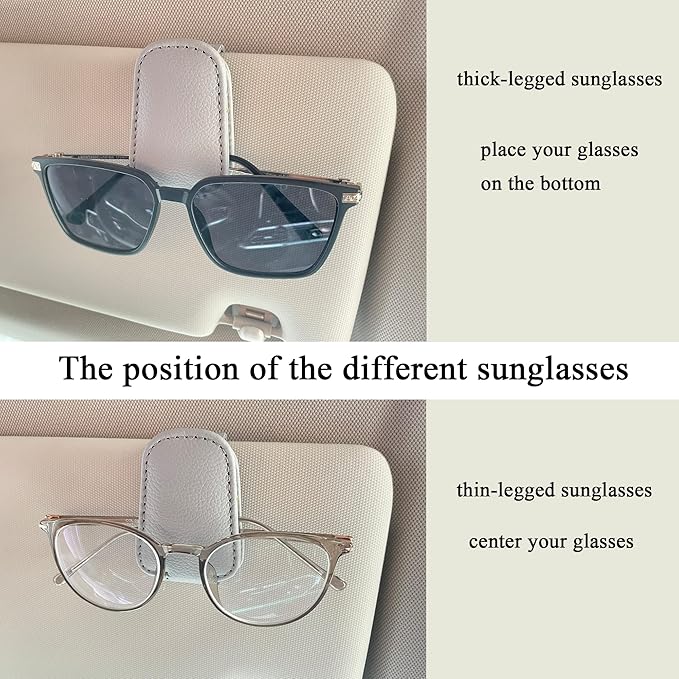 KIWEN Sunglasses Holders for Car Sun Visor, Magnetic Leather Sunglass Glasses Eyeglass Clip for Car (2, Gray)