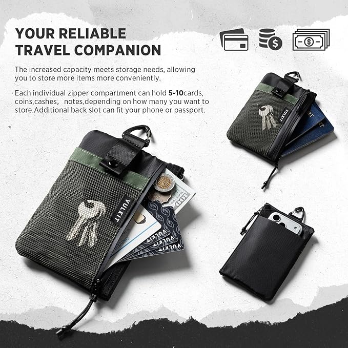 VULKIT RFID Blocking Travel Wallet for Men, Water Resistant Passport & Phone Holder with Detachable Lanyard and Key Ring, Lightweight Zipper Travel Wallet
