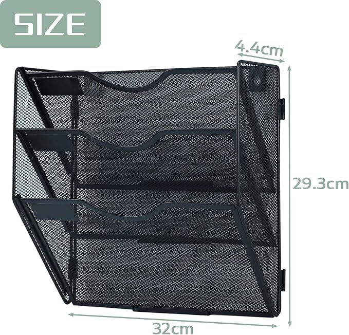 3 Tier Mesh Hanging File Organizer Vertical Wall File Organizer Wall File Holder for Office School Home, Black