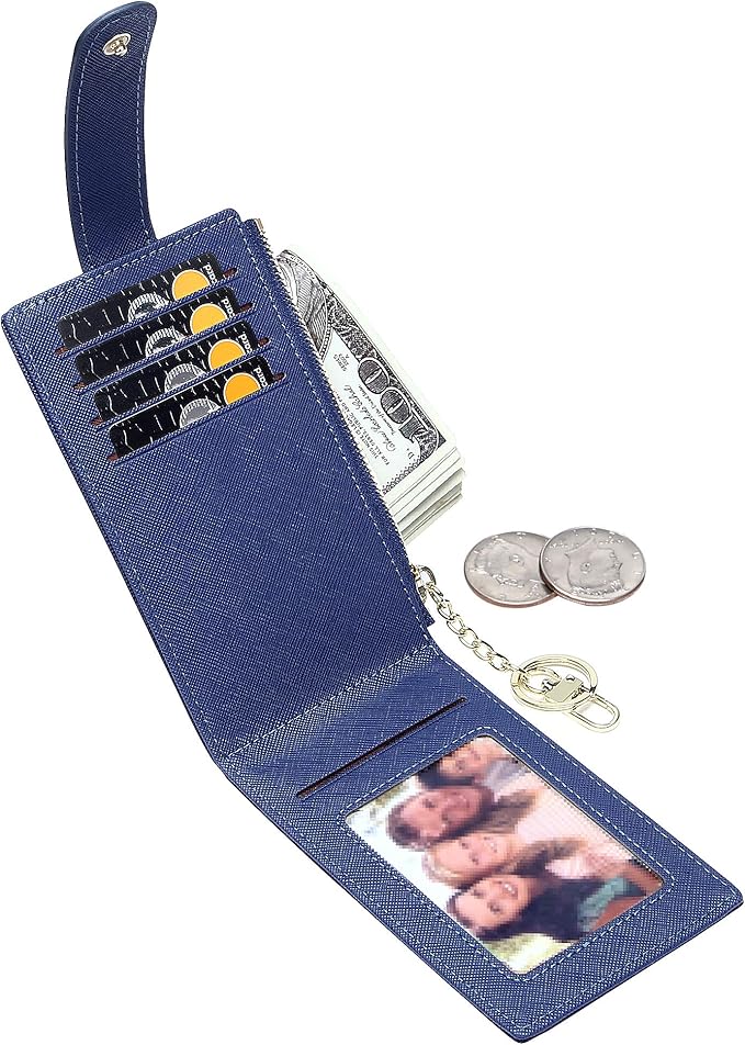 Badiya Slim Women Wallet RFID Blocking Bifold Compact 9 Card Slots Holder Wallets Soft Leather with Zipper Coin Pocket 2 ID Window