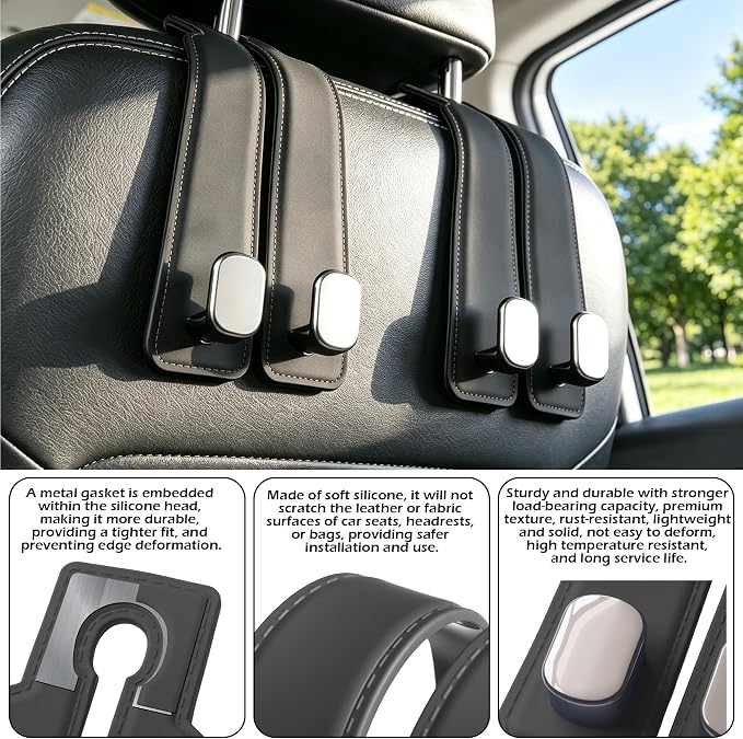 2 Pack Car Hooks for Headrest, Car Purse Hook Seat Back Hanger Storage Organizer, Multifunctional Car Hanger & Holder for Heatrest, Seat, Bag, Purse