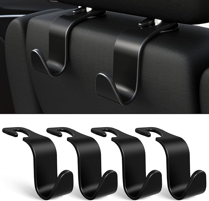 Amooca Car Seat Headrest Hook 4 Pack Hanger Storage Organizer Universal for Handbag Purse Coat fit Universal Vehicle Car Black S Type