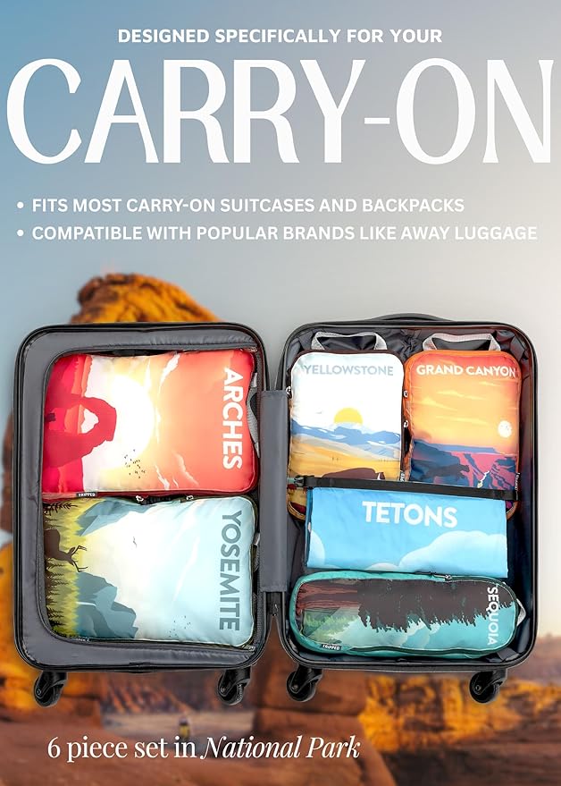 Compression Packing Cubes for Travel, 6-Piece Lightweight Packing Cubes Set for Carry-On Luggage & Backpacks – TRIPPED Travel Gear (National Park)