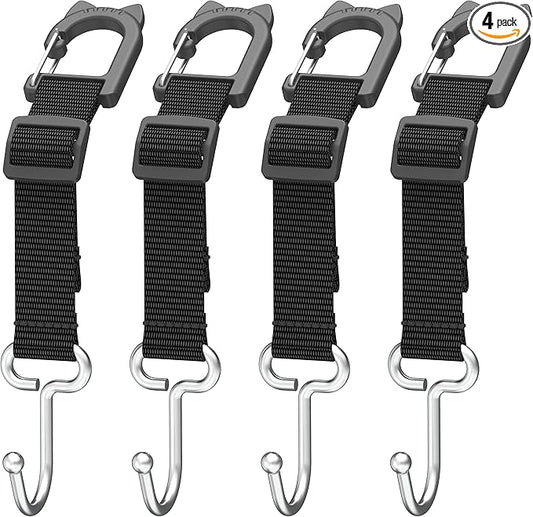 Car Seat Headrest Hooks, 4-Pack | Heavy Duty Metal, For Purses, Handbags & Grocery Bags, Universal Car Storage Organizer, Fits Most Vehicles