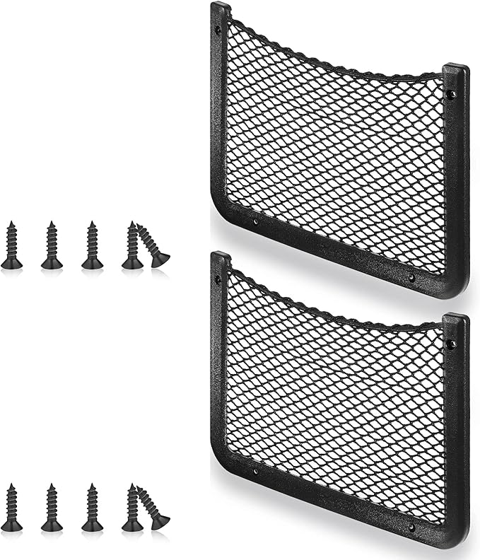 Frienda 1 Pc Car Storage Net Bag, ABS Plastic Framed Mesh Net Holder, Phone & Cargo Organizer with Screws for Auto, Rv, Boat, Truck Pocket Storage (12 x 8 Inch)