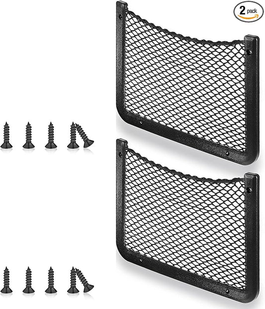 Frienda 2 Pcs Car Storage Net Bag, ABS Plastic Framed Mesh Net Holder, Phone & Cargo Organizer with Screws for Auto, Rv, Boat, Truck Pocket Storage (12 x 8 Inch)