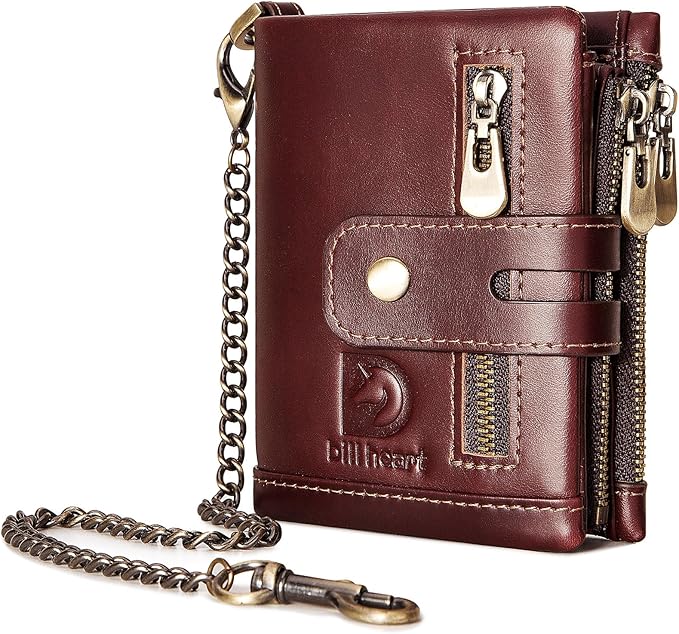Chain wallets for men, Genuine Leather Biker Wallet with RFID Blocking Brown Color with Chain…