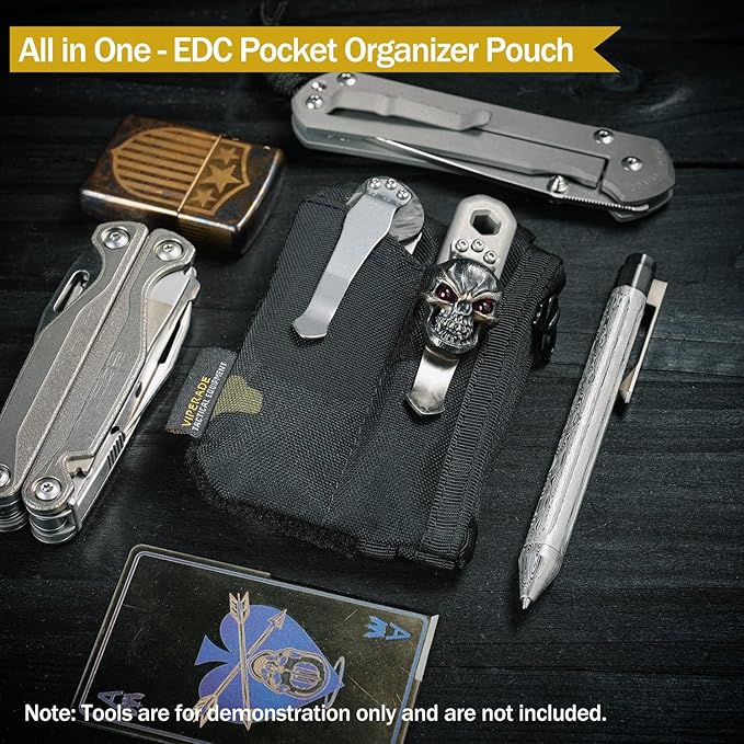 VIPERADE VE17 Small EDC Pouch, EDC Pocket Organizer with DIY Patch Area, Mini EDC Pouch with Zipper Pocket, Small Card Pocket, 2 Slots Pocket for EDC
