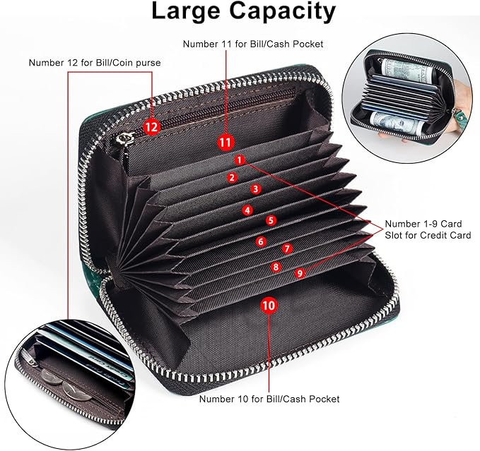 EcoVision Credit Card Holder RFID Card Case Wallet, Small Accordion Zipper Card Case Holder, Card Organizer Case for Women Men