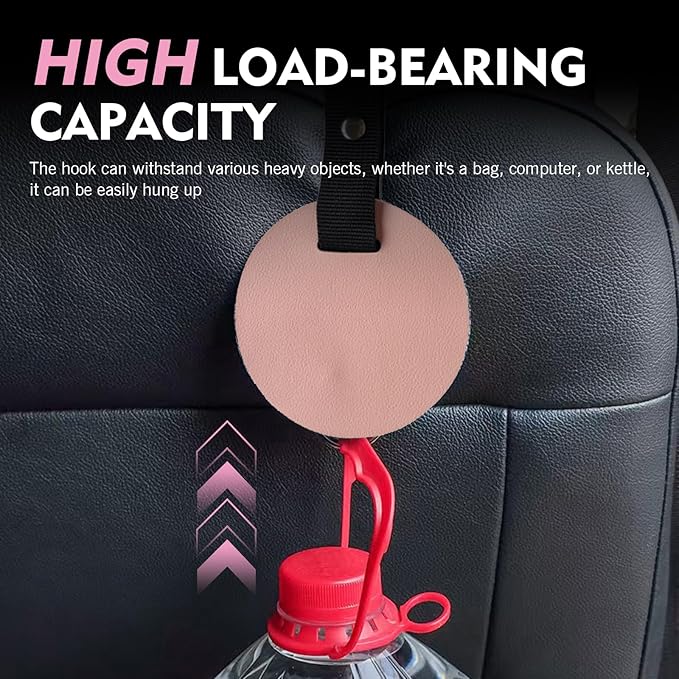 2PCS Car Headrest Hooks, Leather DIY Concealed Seatback Hook, Heavy-Duty Metal Storage Hanger for Purse Bags, Universal for Most Cars, SUVs, Trucks (Pink)