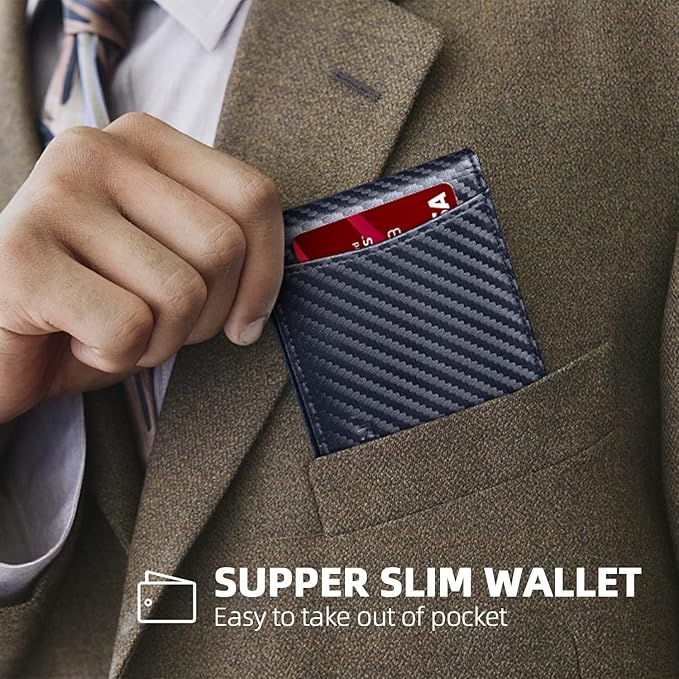 RUNBOX Slim Wallet for Men Genuine Leather RFID Blocking Bifold Minimalist Front Pocket Mens Wallet with Money Clip Thin Gift Box