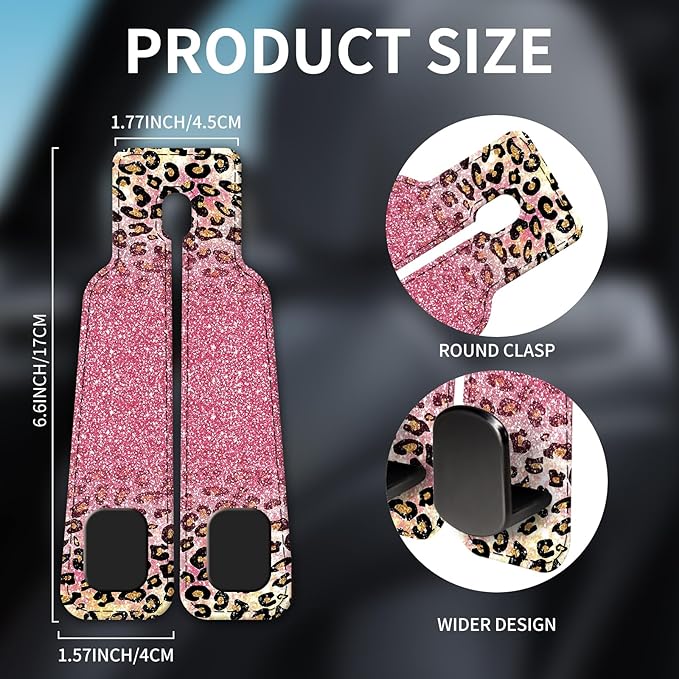 Car Seat Headrest Hook, Universal Leather Cute Hanger Holder Hook, Storage Organizer Interior Accessories for Purse Bags Handbag Glitter Pink Leopard