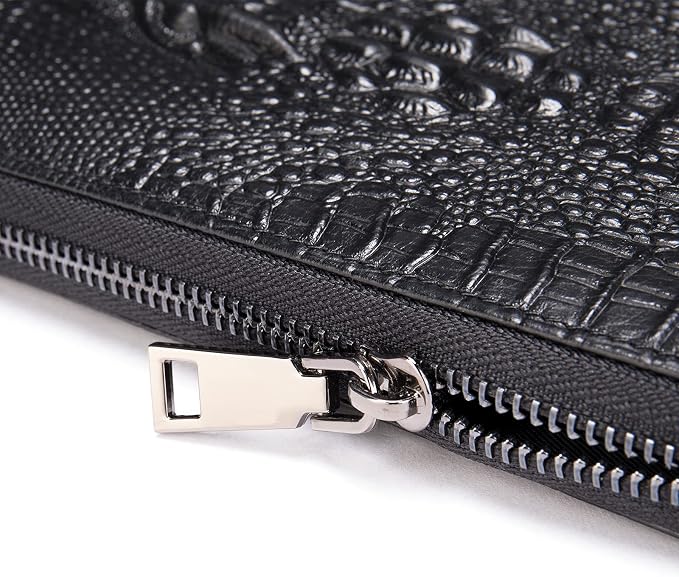 NIUCUNZH Genuine Leather Cool Long Wallets for Men Personalized Zip Around Wallet Checkbook Cash Credit Card Holder Wallet Black