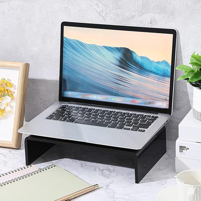 Jetec 2 Pcs Acrylic Monitor Stand Desktop Video Acrylic Monitor Riser Desk Shelf Computer Stand for Laptop TV Computer Screen Desk Organizer Teacher's Day Supplies (Black, 16 x 8 x 3 Inch)