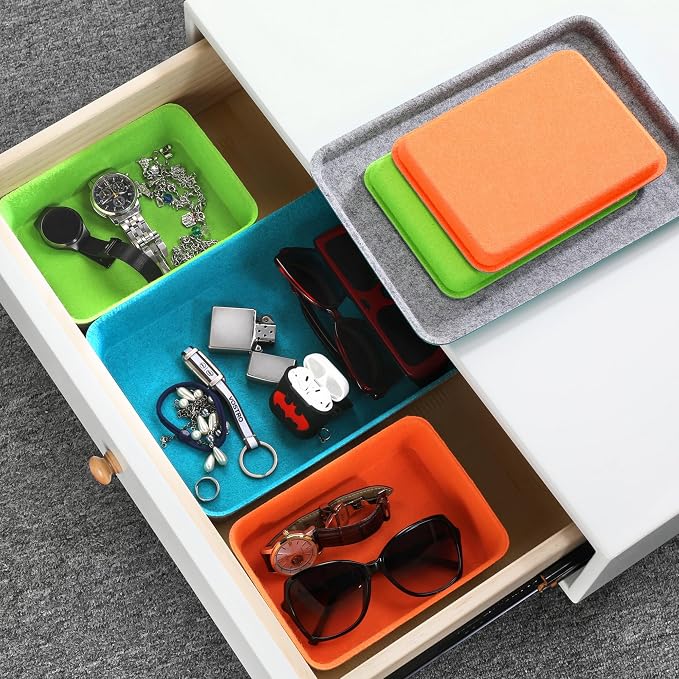 Welaxy Stackable Lidded Felt Desk Organizer Tray Multi-Color 3-Pack Makeup Storage