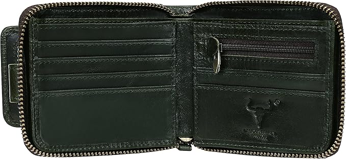 MING CLAN Leather RFID Blocking Bifold Wallet For Men With Zipper, Flap ID Window Zip Coin Pocket, Big Capacity Credit Card Holder For Travel