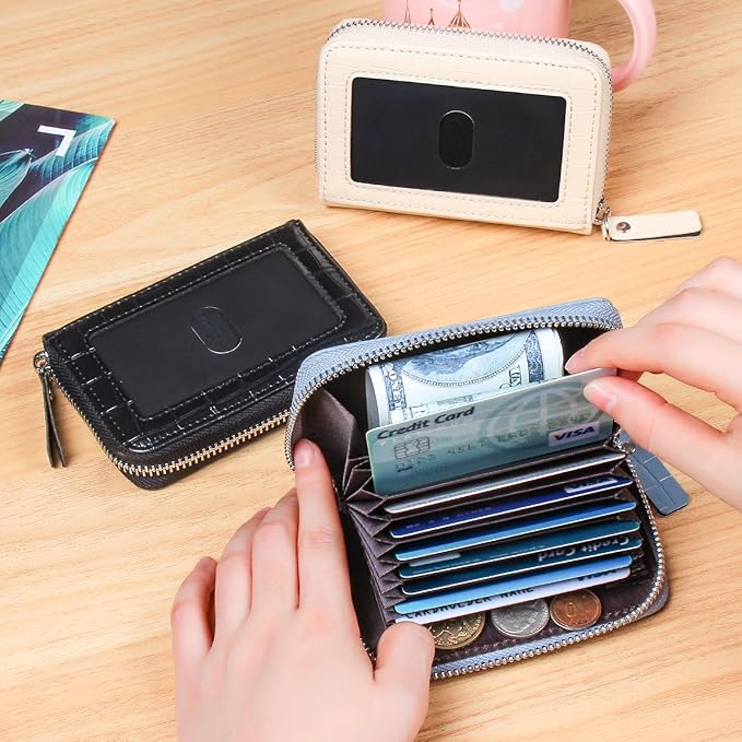 EcoVision Credit Card Holder RFID Card Case Wallet, Small Accordion Zipper Card Case Holder, Card Organizer Case for Women Men