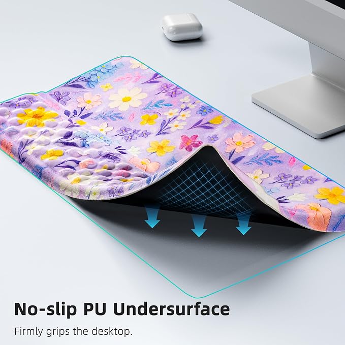Ospelelf Keyboard Wrist Rest, Ergonomic Memory Foam Wrist Support for Typing & Gaming, Tilted Keyboard Stand Pad, Relief for Wrist Pain, Aesthetic Desk Accessories for Office, Purple Flower