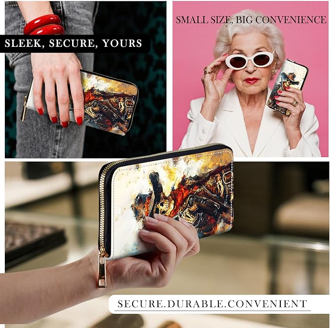 RFID-Blocking Zip Around Wallets for Women with Detachable Wrist Strap,Large Capacity Phone Holder with Card Organizer & Coin Pocket,Cool Skull