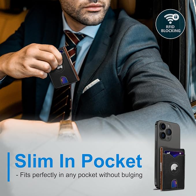 miyozi Airtag Wallet for Men,with Money Clip 11 Cards Slim Front Pocket Leather RFID Blocking Wallet with Gift Box