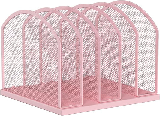 Gawerk 5-Section Vertical Desktop Organizer, 5-Section Mesh File Folder Stand Sorter for Office Home Classroom Organization (1, Pink)