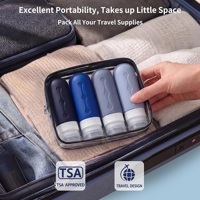 Gemice Travel Bottles - TSA Approved 3oz Containers, BPA Free, Leak Proof, Refillable Liquid Travel Accessories for Shampoo, Lotion, Soap
