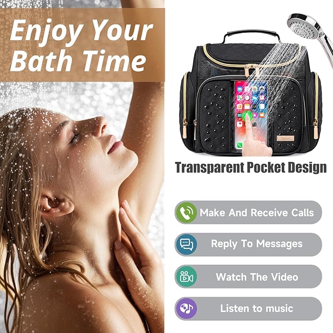 Tealari Large Toiletry Bag for Women Men,Bathroom Bag,Water Resistant Shower Bag,Makeup Bag,Portable Shower Caddy for College Dorm,Hanging Travel Toiletry Bag with Transparent Waterproof Phone Pocket