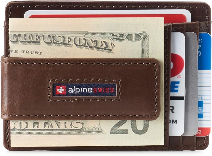 alpine swiss Harper Mens RFID Slim Money Clip Front Pocket Wallet Minimalist Leather ID Card Holder | RFID