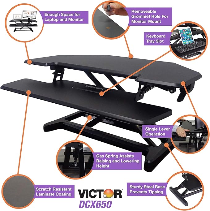 Square D Victor Technology DCX650 Adjustable Corner Standing Desk,36" W, Black