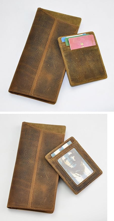 Le'aokuu Mens Genuine Leather Bifold Wallet Organizer Checkbook Card Case (1019 Light Brown)