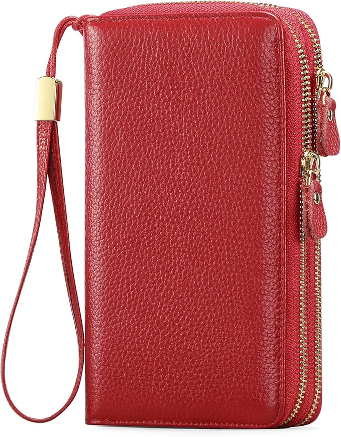SENDEFN Leather Women Wallet RFID Blocking Zipper Around Phone Holder Clutch Wristlet Large Capacity