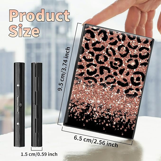 Slim Credit Card Holder, Leopard Glitter RFID Blocking Metal Wallet for Men & Women, Aluminum Minimalist Hard Case Pocket-Sized Business Cards Organizer (Fits Up to 10 Cards)
