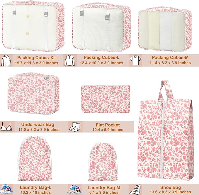 Packing Cubes for Travel - 8 Set Luggage Organizer Bags for Family, Mesh Breathable Packing Cubes for Suitcases Durable Travel Essentials Bags Set