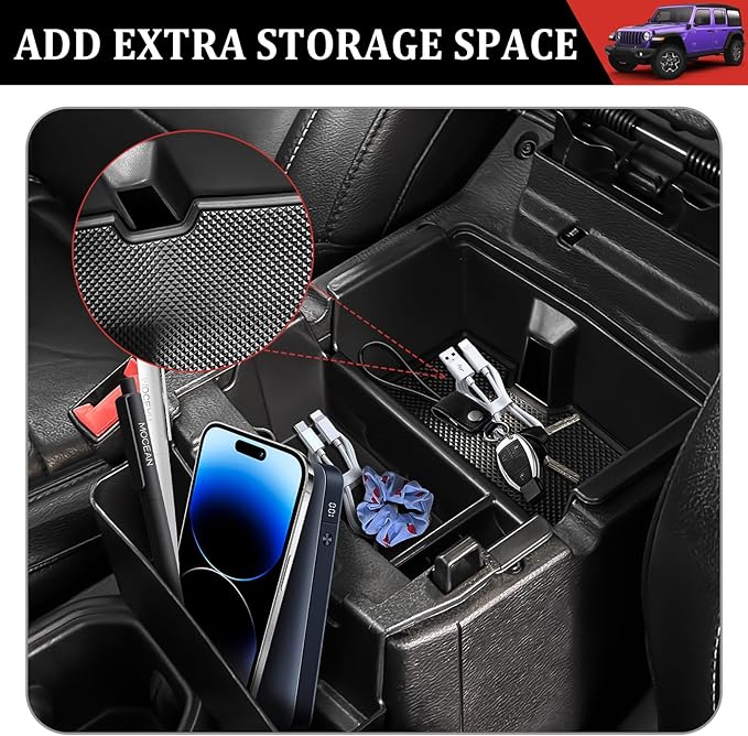 Center Console Organizer for 2018-2023 Jeep Wrangler JL 4XE Console Cup Holder Organizer Trunk Storage Tray Hanging Armrest Storage Box for Wrangler Accessories(18-23 6-Piece, Not Gladiator)