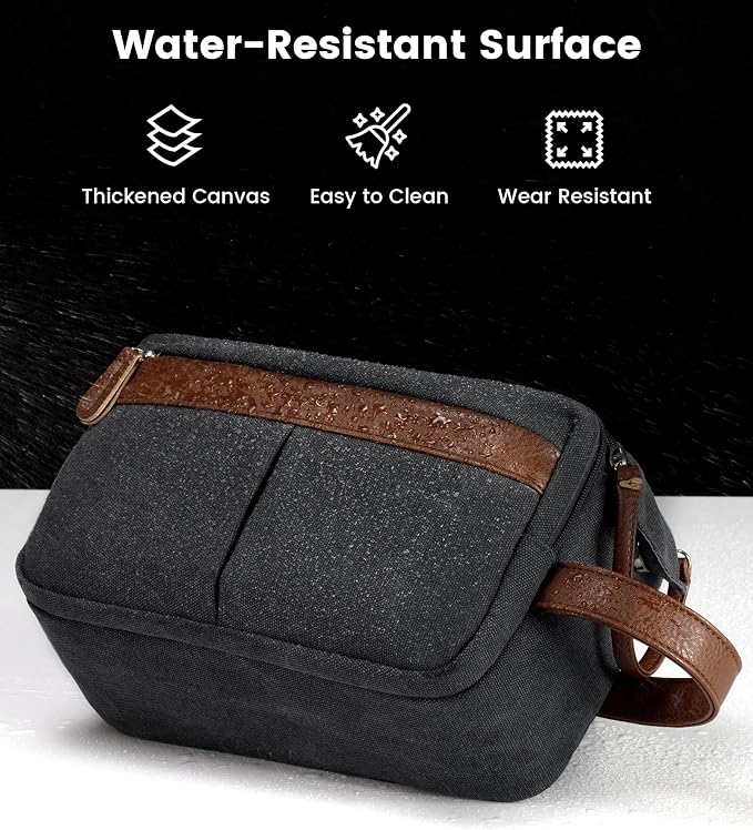 Vorspack Canvas Toiletry Bag for Men - Water Resistant Travel Bag for Toiletries, Bathroom Essentials, Accessories - Grey