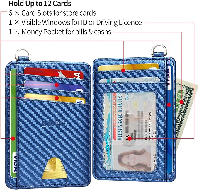 EcoVision Slim Minimalist Front Pocket Wallet, RFID Blocking Credit Card Holder Wallet with Detachable D-Shackle for Men Women
