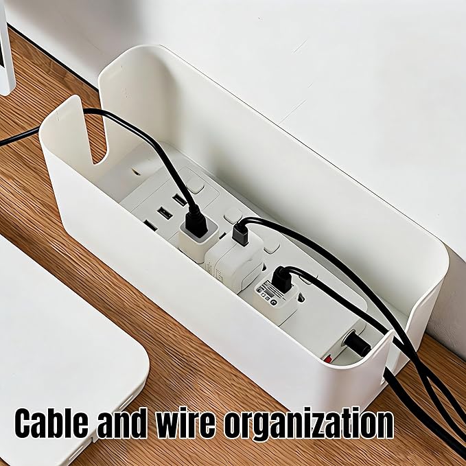 1 Large + 1 Small Cable Management Box Set – 2-Piece Cord Organizer Box, Home Office Desk Wire Storage & Cable Management Solution (Acryliclid lid/White)