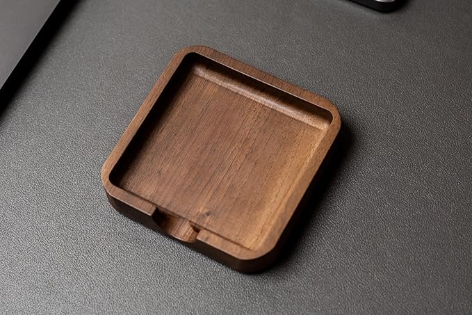 MUUJEE Wooden Office Desk Note Holder Organizer - 3.75 x 3.75 for Work Teacher Dad Wood Tray Post It Sticky Notes Work Minimalist Rustic