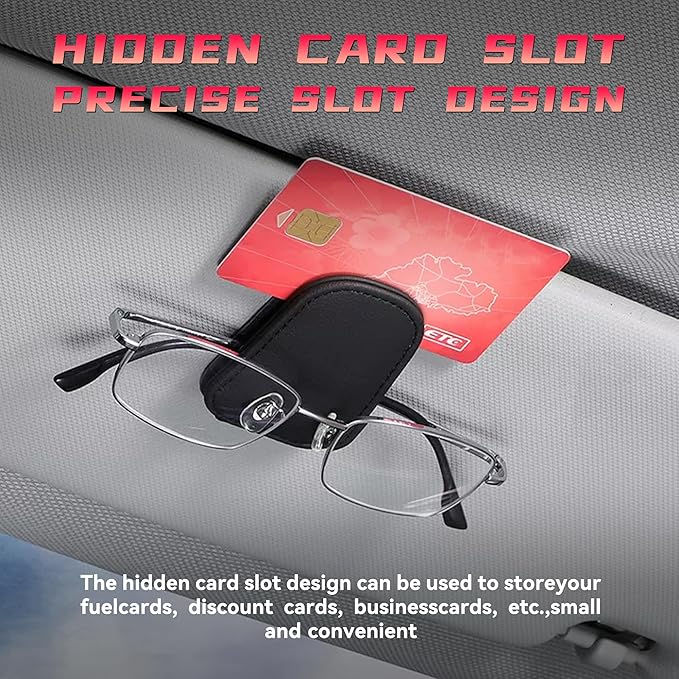 2PCS Sunglasses Holders for Car Sun Visor, Leather Eyeglasses Hanger Mounter, Magnetic Glasses Holder and Ticket Card Clip, Universal Auto Interior Accessories (Pink, 1PCS)