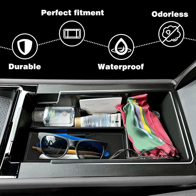 BestEvMod Center Console Organizer Tray Compatible with Chevy Blazer EV 2026 2025 2024 2023 Interior Accessories Armrest Storage Box ABS Material with PVC Trim & Removable Coin Holder (Black)