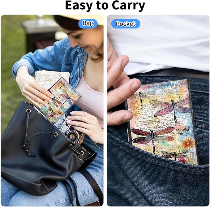 Metal Wallet,Credit Card Holder for Women Men,RFID Blocking Card Holder Wallet Mini Slim Aluminum Wallet ID Case Hard Card Case Business Card Holder Case,Art Dragonfly Floral