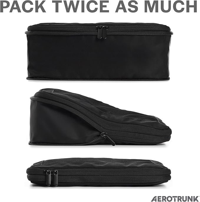 Aerotrunk Compression Packing Cubes for Travel - Luggage Organizer Bags - Double Zipper Packing Cubes for Suitcases (12-Pack, Black)