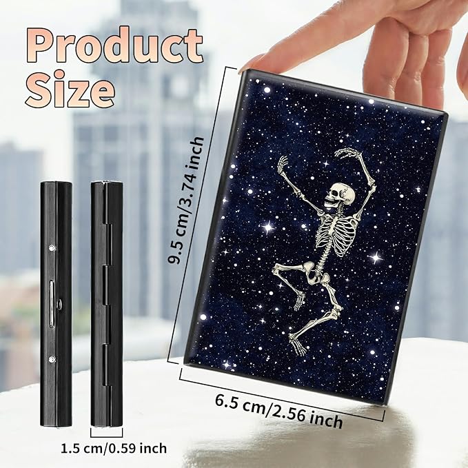 Slim Credit Card Holder, Dance Skull Skeleton RFID Blocking Metal Wallet for Men & Women, Aluminum Minimalist Hard Case Pocket-Sized Business Cards Organizer (Fits Up to 10 Cards)
