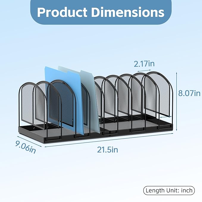 SUPEASY File Organizer for Desk, 9-Section Mesh Desk Organizer, Vertical File Holder Desktop Organizer File Sorter, File Folder Holder for Office Supplies, Black