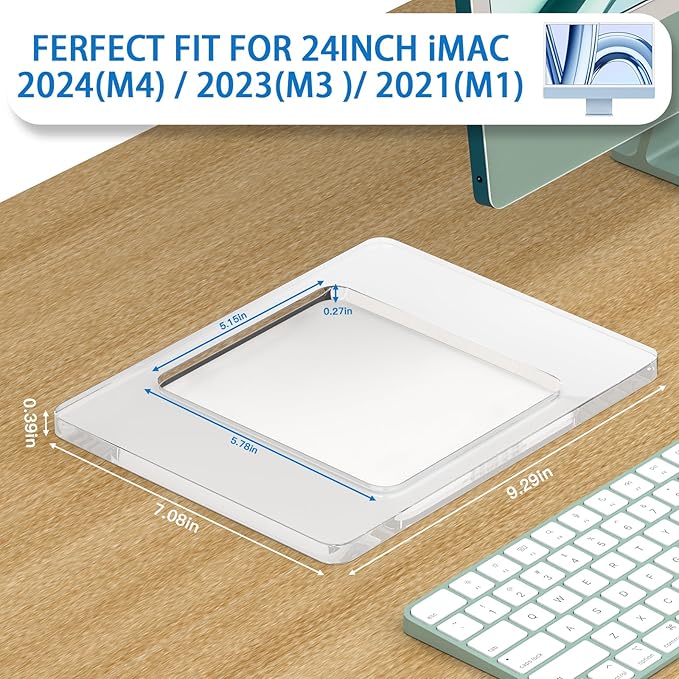 Acrylic Stand Base Widener for 24-inch iMac 2021-2024 M1/M3/M4 Chip - Stability Plate with Anti-Slip Design & Enhanced Support for iMac 24 inch (Clear White)
