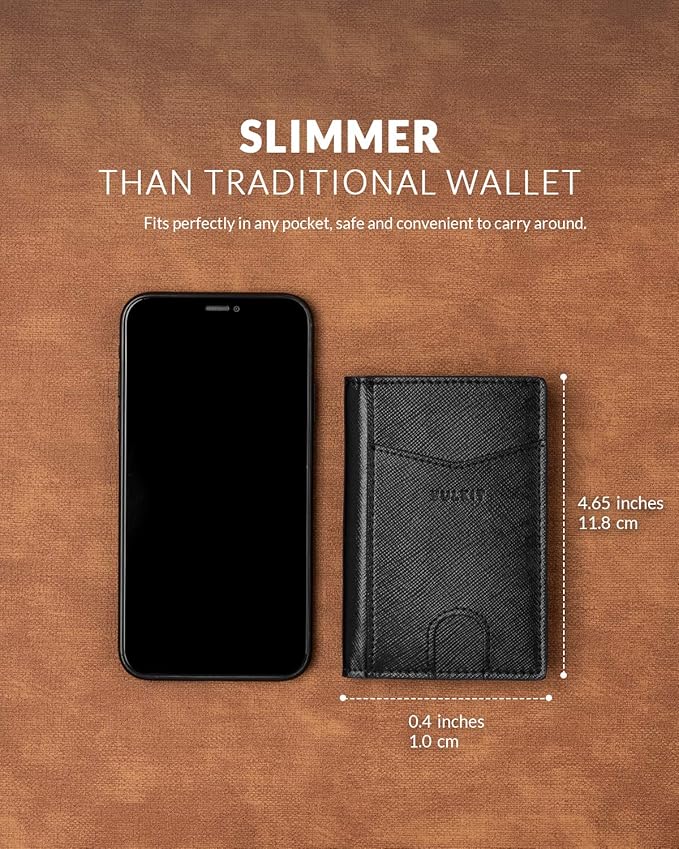 VULKIT Bifold Front Pocket Slim Wallet RFID Blocking Minimalist Thin Leather Credit Card Holder Wallet for Men and Women Cross Black