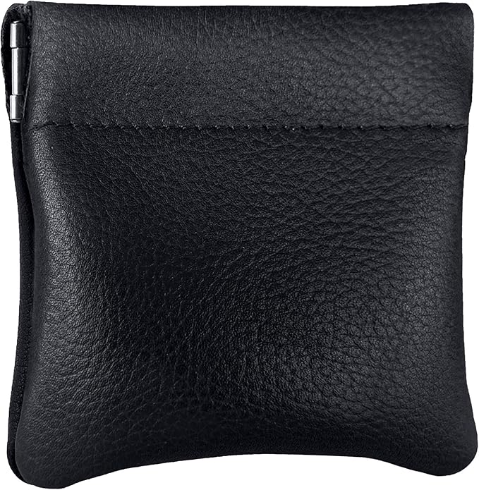 Classic Leather Squeeze Coin Purse change Holder For Men, Pouch size 3.5 in X 3.25 in. high, Navy