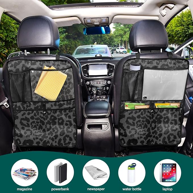 Car Seat Back Organizer Black-white Leopard Print 1 Pack Waterproof Kick Mats Backseat Protector From Dirt,Scratches