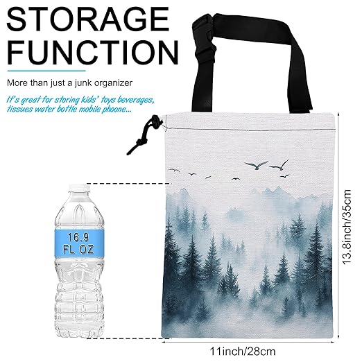 Car Trash Bag Hanging Misty Forest and Birds Car Trash Can Waterproof Garbage Bag Hanging for Car Back Seat