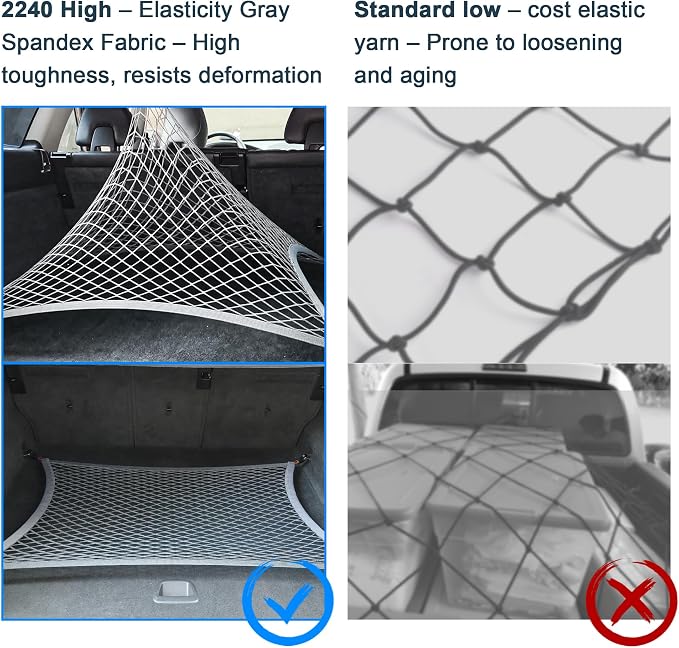 Upgraded 27.5 x 19.6 Inch Gray Organizer with ABS Hook Storage Mesh Cargo Nets Cargo Net for SUV